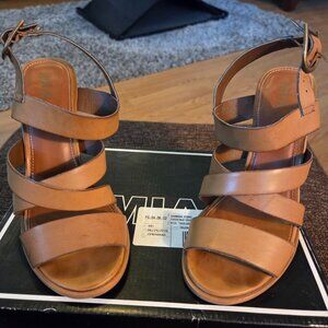 MIA Taylor Tan Vegan Leather Strappy Heels | Size 8.5 | Chunky Heel